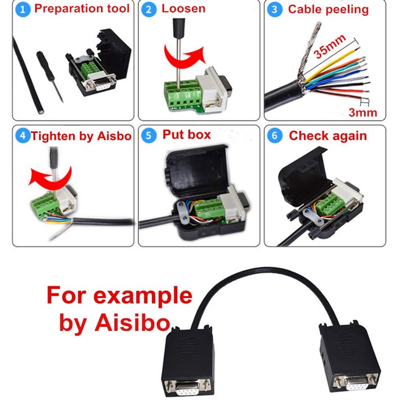 AISIBO موصل DB9 RS232 D-SUB ذكر محول إلى موصل براغي 9 دبابيس إلى موصل طرفي وحدة إشارة مع علبة (موصل ذكر DB9) - Image 5